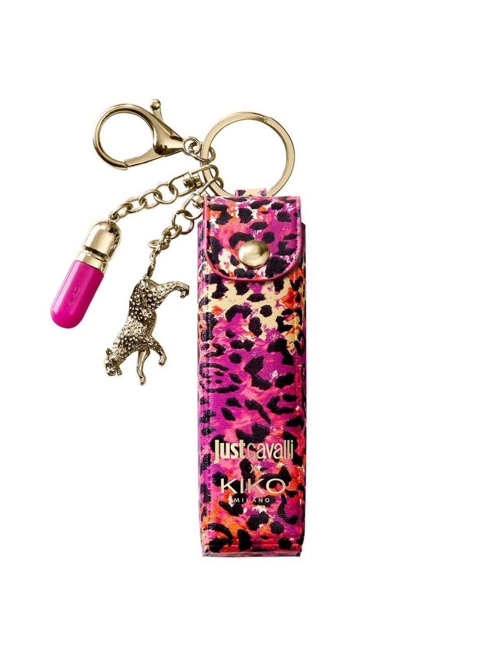NWT Just Cavalli x KIKO Pink Leopard Lipstick Key Charm with Pouch. Wild Glam 01